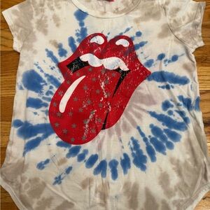 me.n.u. Red Graphic Tee with Blue and Brown Tie-Dye